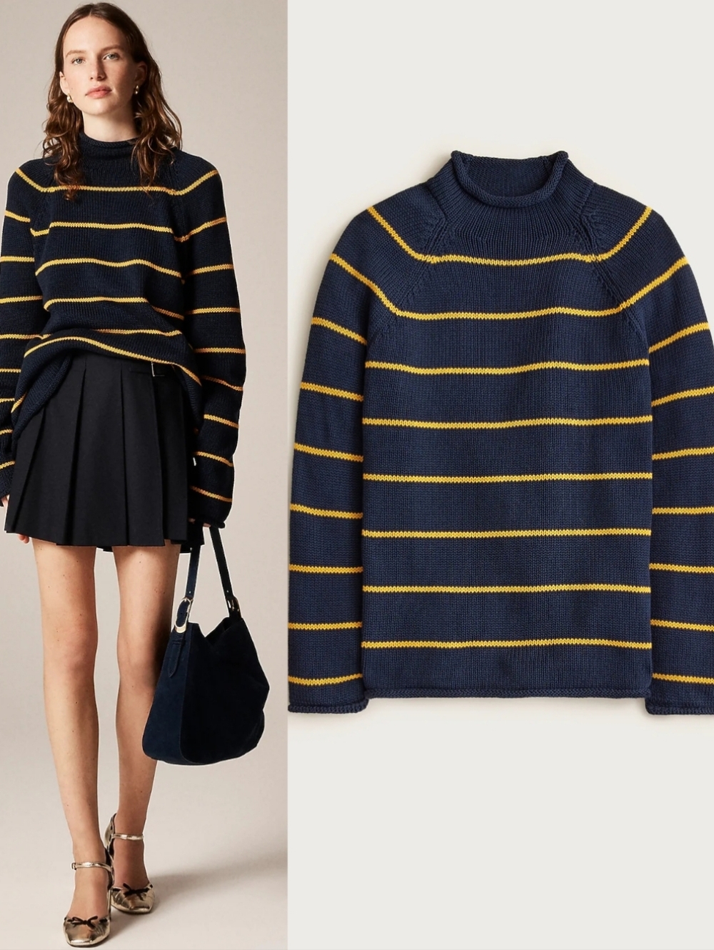 New! J. Crew 1988 Rollneck Sweater in Stripe Darkest Indigo Sunset
